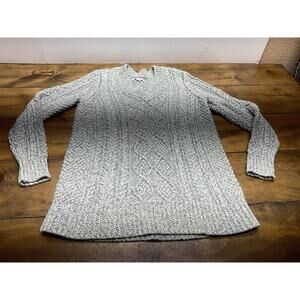 LL Bean Signature Cotton Fisherman Sweater V-Neck Tunic Cable Knit Women's Small